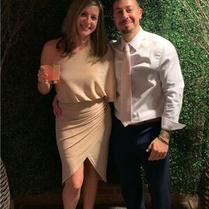 Main Strip Shimmering Beige Dress half sleeve formal